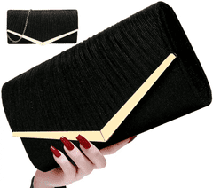 Camerazar Elegantna ženska večerna brokatna torbica čez ramo, črna, sintetični material, 25,5 x 13 cm