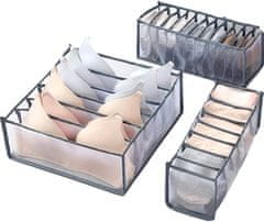 Camerazar Organizator za spodnje perilo v omari, 3 kosa, sivi najlon, dimenzije 32x12x12 cm in 32x32x12 cm