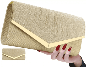 Camerazar Elegantna dameska večerna torbica s bleščicami, zlata, sintetični material, 25,5x13 cm