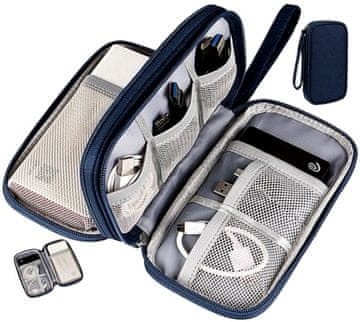 Camerazar Potovalni organizator za telefon in USB polnilec, temno moder, poliester 300D Oxford, 21x13x5 cm