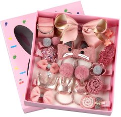 For Fun & Home Set 18 Rožnatih Sponk za Deklice z Motivom, Velikost 1-6 cm, Pakirano v Eleganten Kartonasti Škatli