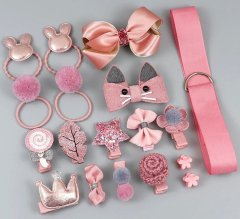 For Fun & Home Set 18 Rožnatih Sponk za Deklice z Motivom, Velikost 1-6 cm, Pakirano v Eleganten Kartonasti Škatli