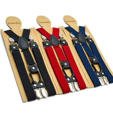 Camerazar Moški naramnice z nastavljivo dolžino, granatna barva, galanterijska elastika in ekološka usnja, 70-110 cm