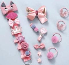 For Fun & Home Set 18 Rožnatih Sponk za Deklice z Motivom, Velikost 1-6 cm, Pakirano v Eleganten Kartonasti Škatli