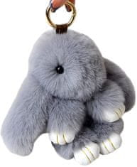 Camerazar Velikanski krzneni obesek s pompom KING Rabbit, siva, 18-19 cm