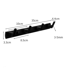 Camerazar Zidni odalni z obešalniki, črn aluminij, 35x3,3 cm