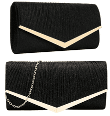 Camerazar Elegantna ženska večerna brokatna torbica čez ramo, črna, sintetični material, 25,5 x 13 cm