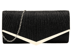 Camerazar Elegantna ženska večerna brokatna torbica čez ramo, črna, sintetični material, 25,5 x 13 cm