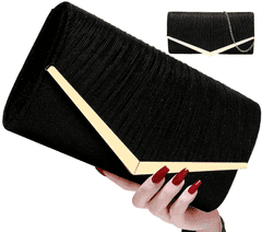 Camerazar Elegantna ženska večerna brokatna torbica čez ramo, črna, sintetični material, 25,5 x 13 cm