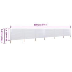 Vidaxl 6-panelni vetrobran tkanina 800x80 cm bel