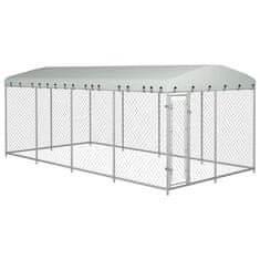 Vidaxl Zunanji pasji boks s streho 7,6x3,8x2,3 m