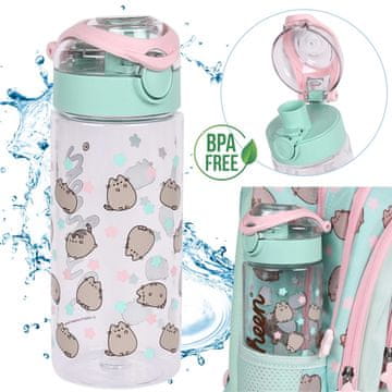 Pusheen Pusheen VODNA STEKLENICA z ustnikom, Prosojna ŠOLSKA STEKLENICA za deklice, Brez BPA 500 ml