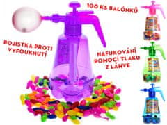 Vodne bombe s polnilom 100 kosov v steklenički - mešanica barv (modra, zelena, roza, vijolična)