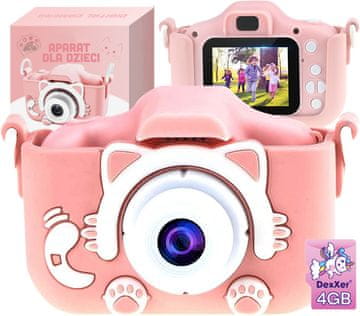 Dexxer Otroški LCD 40MPix digitalni fotoaparat mucka 600mAh USB roza + 4GB SD kartica