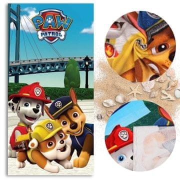 Paw Patrol Paw Patrol Chase Marshall Rubble HITRO SUŠEČA Plažna brisača, kopalna brisača za otroke BOMBAŽA 70x140 cm OEKO-TEX
