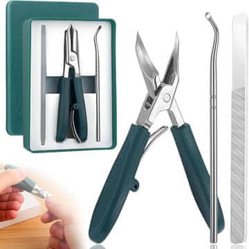 Netscroll Profesionalni 3 delni komplet klešč (klešče, pilica, čistilna palica) z orlovim kljunom za debele in vraščene nohte, proti razpršitvi, dolgi ročaji, močne škarje za nohte, Clipper