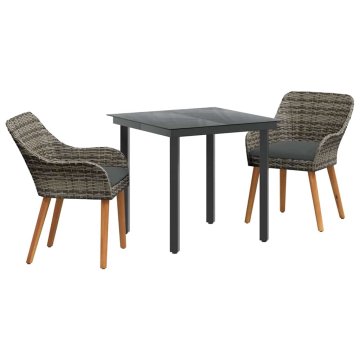 Vidaxl Komplet za jedilnico v vrtu z blazino 3 pcs Siva poli ratan
