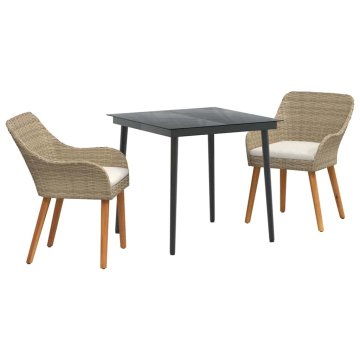 Vidaxl Komplet za jedilnico v vrtu z blazino 3 pcs Bež poli ratan