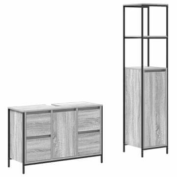 Vidaxl Komplet pohištva za kopalnico z vrati 2 pcs Siva sonoma in črna