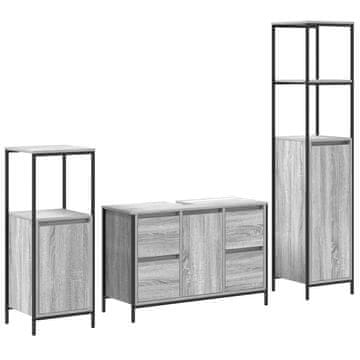 Vidaxl Komplet pohištva za kopalnico z vrati 3 pcs Siva sonoma in črna