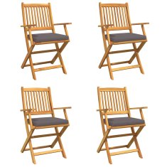 Vidaxl Zložljiva stolica z blazino 4 pcs Siva 49 x 57.5 x 92cm