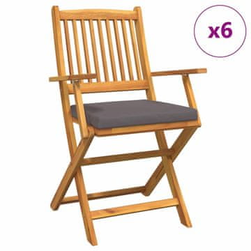 Vidaxl Zložljiva stolica z blazino 6 pcs Siva 49 x 57.5 x 92cm