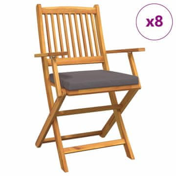 Vidaxl Zložljiva stolica z blazino 8 szt. Siva 49 x 57.5 x 92cm