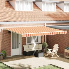 Vidaxl Ročna tenda 4,5 x 3,5 m rumene in oranžne črte 100% poliester
