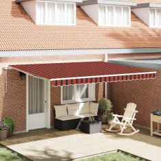 Vidaxl Ročna tenda 4,5 x 3,5 m Oranžne in rjave črte 100% poliester