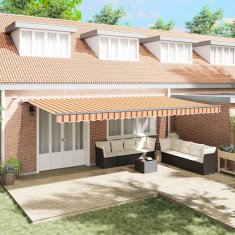 Vidaxl Avtomatska retraktibilna tenda z LED rumeno in oranžno 600x300 cm