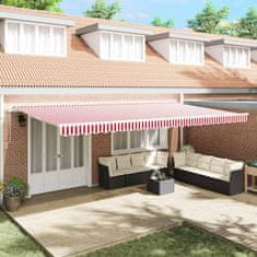 Vidaxl Ročna tenda 6 x 3 m Rdeča in bela črta 100% poliester