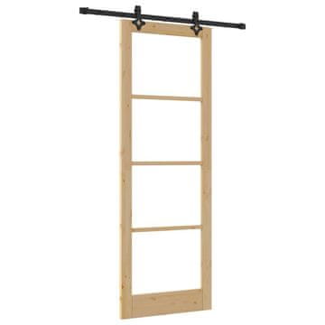 Vidaxl Drsna vrata Naravna 83 x 232 cm Trden borov les in steklo