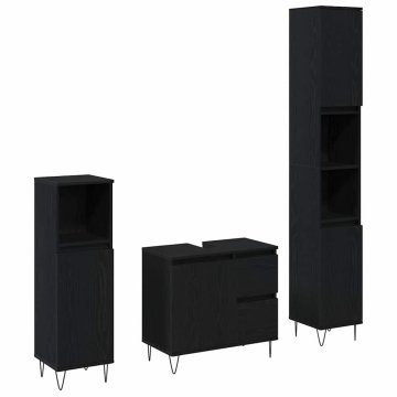 Vidaxl Komplet pohištva za kopalnice s predalom 3 pcs Črna Orehovina