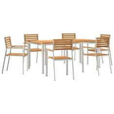 Vidaxl Vrtnim jedilnim setom 7 pcs Trdo teakovo les in nerjavno jeklo