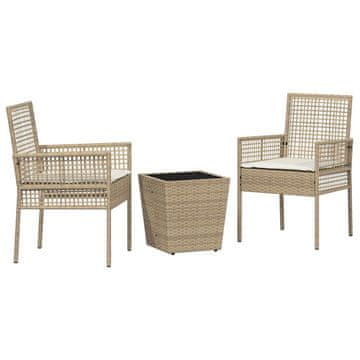 Vidaxl Vrtnik Bistro Set 3 szt. Bež poli ratan
