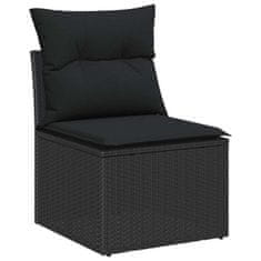 Vidaxl Vrtna sedežna garnitura z blazino 13 pcs Črna Poly ratan