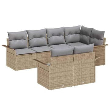 Vidaxl Vrtna sedežna garnitura z blazino 7 pcs Bež Poly ratan