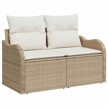 Vidaxl Vrtni kavč z blazino Bež 121 x 62 x 69cm poli ratan