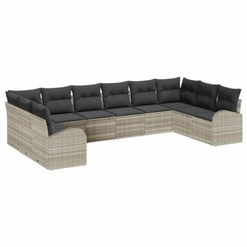 Vidaxl Vrtna sedežna garnitura z blazino 10 pcs Svetlo siva