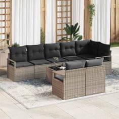 Vidaxl Vrtna sedežna garnitura z blazino 9 pcs Svetlo siva
