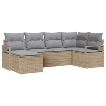 Vidaxl Kavčna garnitura z blazino 6 pcs Bež in svetlo siva poli ratan