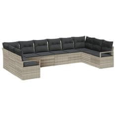Vidaxl Vrtna sedežna garnitura z blazino 10 pcs Svetlo siva