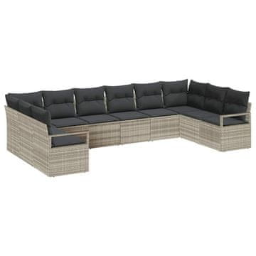Vidaxl Kavčna garnitura z blazino 10 pcs Svetlo siva poli ratan