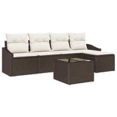 Vidaxl Komplet za jedilnico v vrtu z blazino 6 pcs Rjava in krem