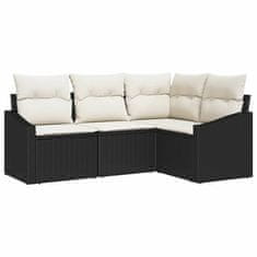 Vidaxl Komplet za jedilnico v vrtu z blazino 4 pcs Črna in krem