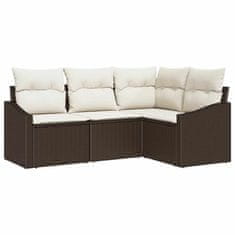 Vidaxl Komplet za jedilnico v vrtu z blazino 4 pcs Rjava in krem