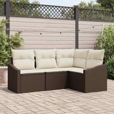 Vidaxl Komplet za jedilnico v vrtu z blazino 4 pcs Rjava in krem