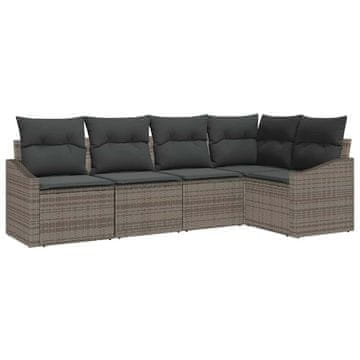 Vidaxl Kavčna garnitura z blazino 5 pcs Siva poli ratan