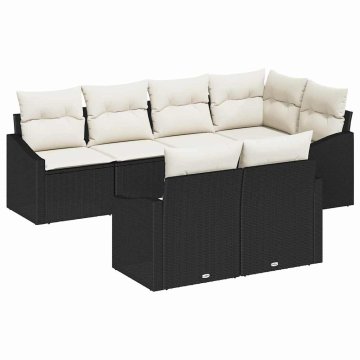 Vidaxl Komplet za jedilnico v vrtu z blazino 7 pcs Črna in krem