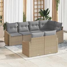 Vidaxl Komplet za jedilnico v vrtu z blazino 7 pcs Bež in svetlo siva